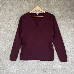 J Jill Sweater Womens Large Purple Cotton Long Sleeve Pullover V Neck- 4135